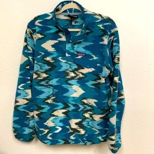 Patagonia Synchilla All Over Print Teal Blue Sweater Medium